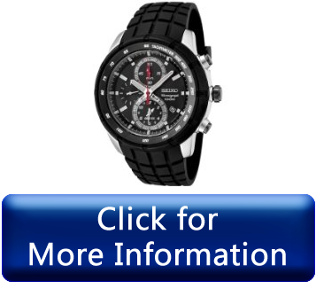 Seiko Mens SNAD95P1 Chronograph Black Dial Black Rubber Alarm Watch Methods